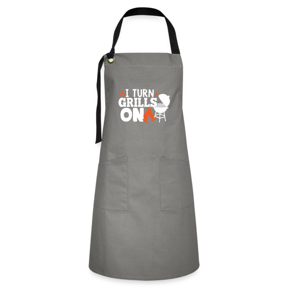 "I Turn Grills On" Premium Artisan BBQ Apron - Stylish & Durable Cooking Accessory for Grill Masters - gray/black