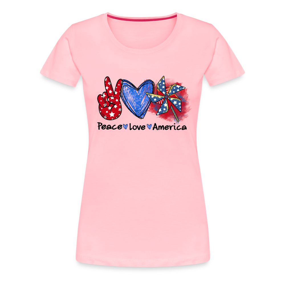 Peace, Love, America: Women's Premium T-Shirt - pink