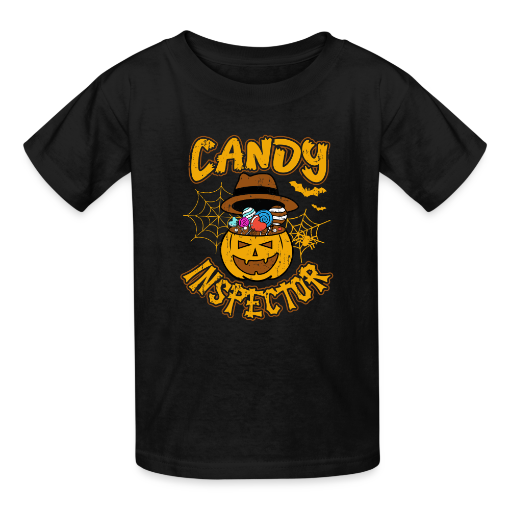 Youth 'Candy Inspector' Hanes Tagless Tee: Comfort Meets Halloween Fun for Little Sweet Tooths - black