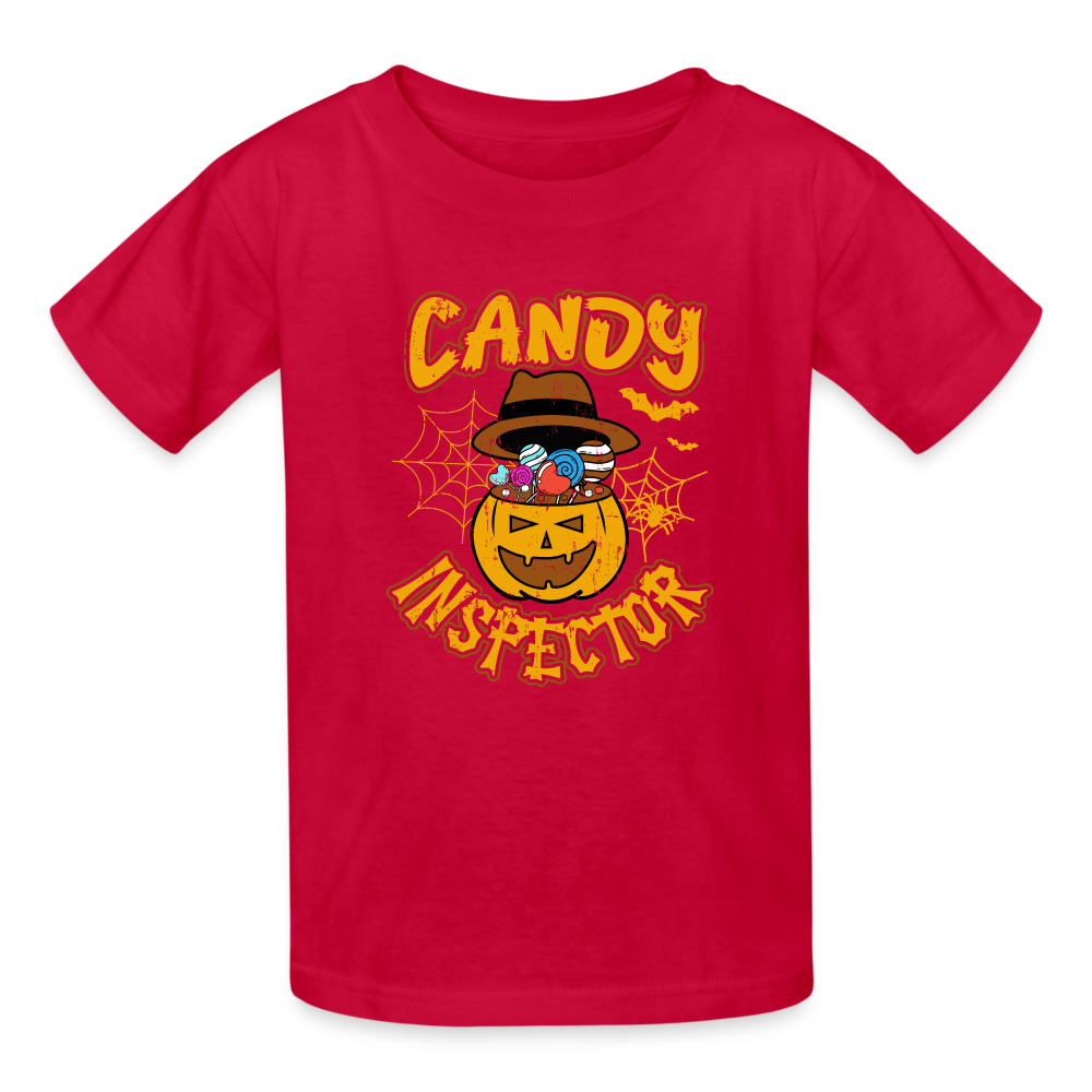 Youth 'Candy Inspector' Hanes Tagless Tee: Comfort Meets Halloween Fun for Little Sweet Tooths - red