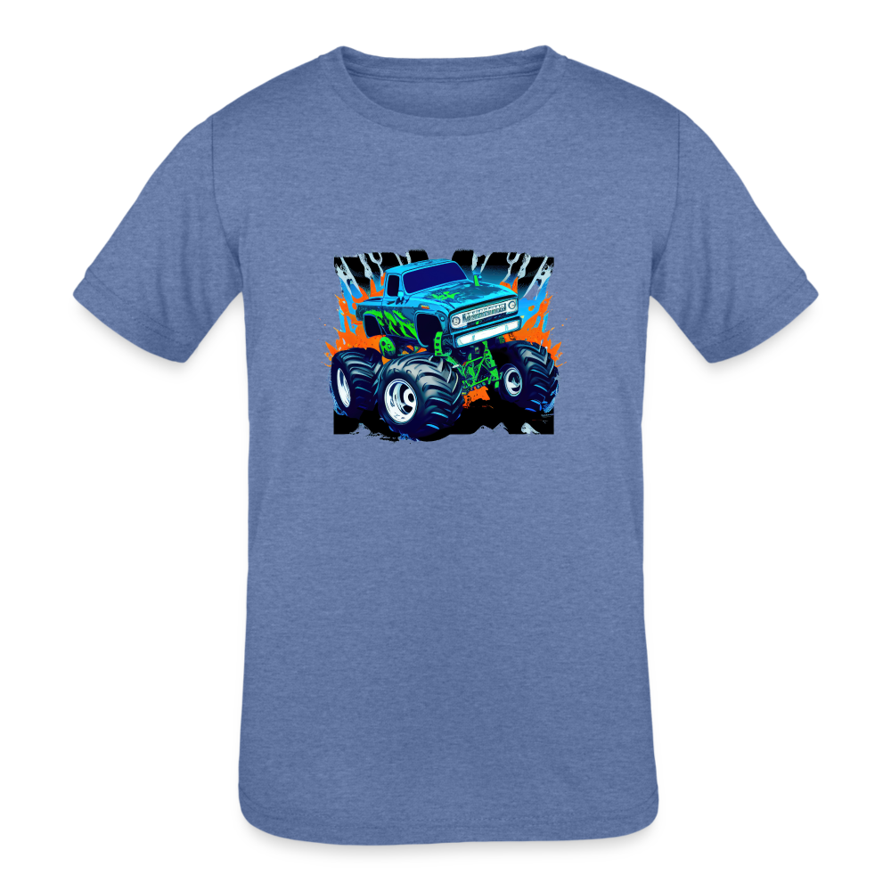 Monster Truck Mania: Tri-Blend Turbo Tee for Kids - heather blue