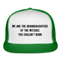 Load image into Gallery viewer, “We are the granddaughters of the witches you couldn’t burn”-Trucker Hat - white/kelly green
