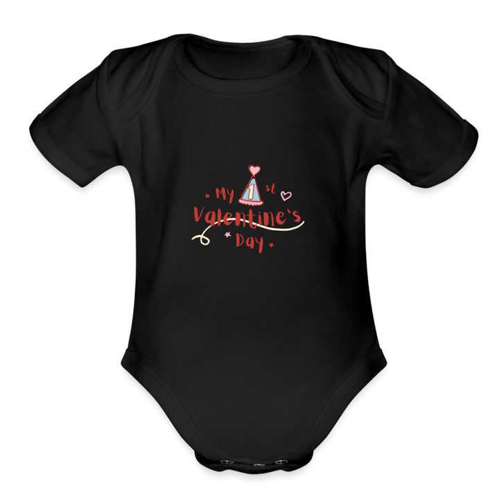 “My 1st Valentine’s Day-Organic Short Sleeve Baby Bodysuit - black