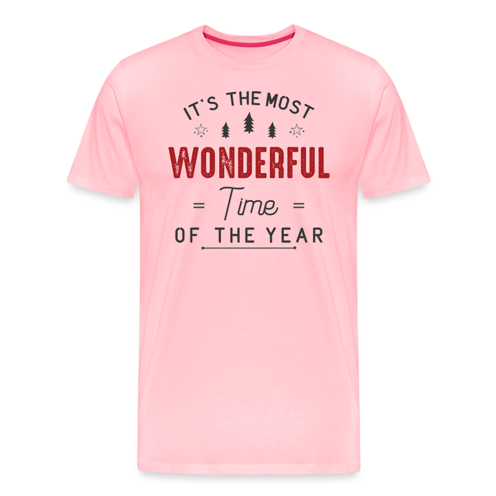 Jolly Jamboree: Men's Premium 'Most Wonderful Time of the Year' Festive Tee - pink