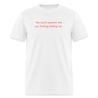 Load image into Gallery viewer, “Hey quick questions are you fucking kidding me”-Unisex Classic T-Shirt - white
