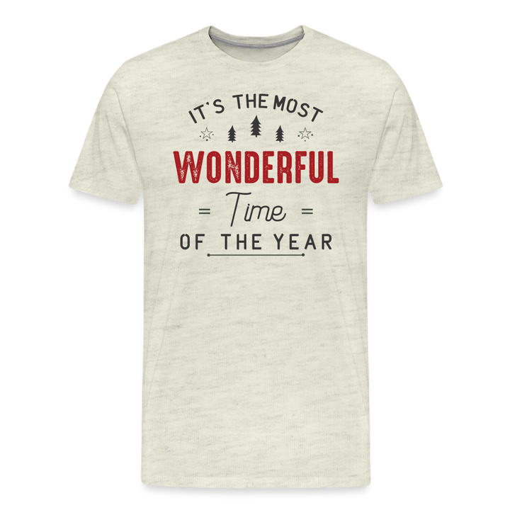 Jolly Jamboree: Men's Premium 'Most Wonderful Time of the Year' Festive Tee - heather oatmeal