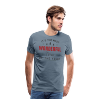 Load image into Gallery viewer, Jolly Jamboree: Men&#39;s Premium &#39;Most Wonderful Time of the Year&#39; Festive Tee - steel blue
