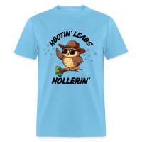 Load image into Gallery viewer, “Hootin’ Leads to Hollerin’”-Unisex Classic T-Shirt - aquatic blue
