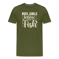 Load image into Gallery viewer, REEL Girls Irnow HOW TO Fish T-Shirt - Olive Green
