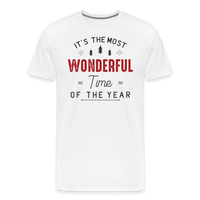 Load image into Gallery viewer, Jolly Jamboree: Men&#39;s Premium &#39;Most Wonderful Time of the Year&#39; Festive Tee - white
