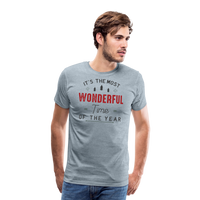 Load image into Gallery viewer, Jolly Jamboree: Men&#39;s Premium &#39;Most Wonderful Time of the Year&#39; Festive Tee - heather ice blue
