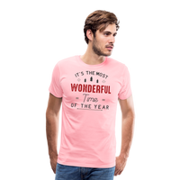 Load image into Gallery viewer, Jolly Jamboree: Men&#39;s Premium &#39;Most Wonderful Time of the Year&#39; Festive Tee - pink
