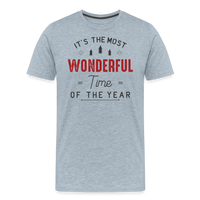 Load image into Gallery viewer, Jolly Jamboree: Men&#39;s Premium &#39;Most Wonderful Time of the Year&#39; Festive Tee - heather ice blue
