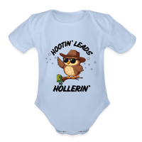 Load image into Gallery viewer, “Hootin’ Leads to Hollerin’ “-Organic Short Sleeve Baby Bodysuit - sky
