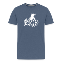Load image into Gallery viewer, Unfork-gettable – No Forks Men’s Premium Tee (White Logo) - heather blue
