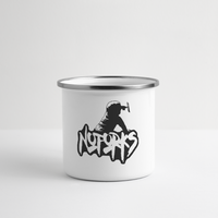 Load image into Gallery viewer, Forkin&#39; Around the Campfire – No Forks Enameled Camper Mug - white
