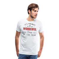 Load image into Gallery viewer, Jolly Jamboree: Men&#39;s Premium &#39;Most Wonderful Time of the Year&#39; Festive Tee - white
