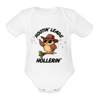 Load image into Gallery viewer, “Hootin’ Leads to Hollerin’ “-Organic Short Sleeve Baby Bodysuit - white

