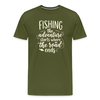 Load image into Gallery viewer, Fishing The Adventure Starts Where The Road Ends T-Shirt - Olive Green
