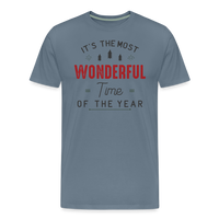Load image into Gallery viewer, Jolly Jamboree: Men&#39;s Premium &#39;Most Wonderful Time of the Year&#39; Festive Tee - steel blue
