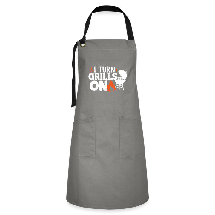 "I Turn Grills On" Premium Artisan BBQ Apron - Stylish & Durable Cooking Accessory for Grill Masters - gray/black
