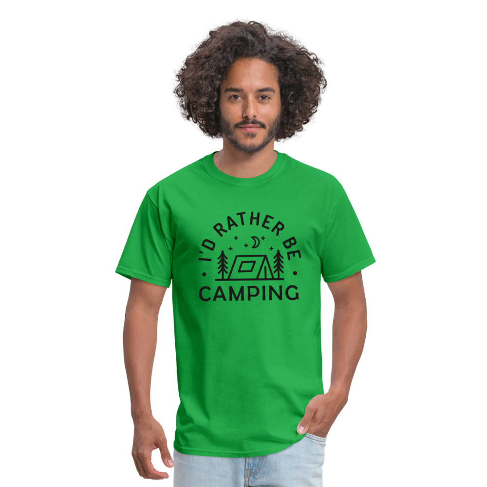 "I'd Rather Be Camping" - Nature Lover's Unisex T-Shirt for Outdoor Enthusiasts and Adventure Seekers - bright green