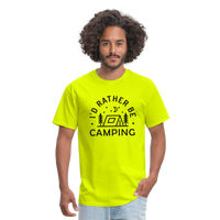 Load image into Gallery viewer, &quot;I&#39;d Rather Be Camping&quot; - Nature Lover&#39;s Unisex T-Shirt for Outdoor Enthusiasts and Adventure Seekers - safety green
