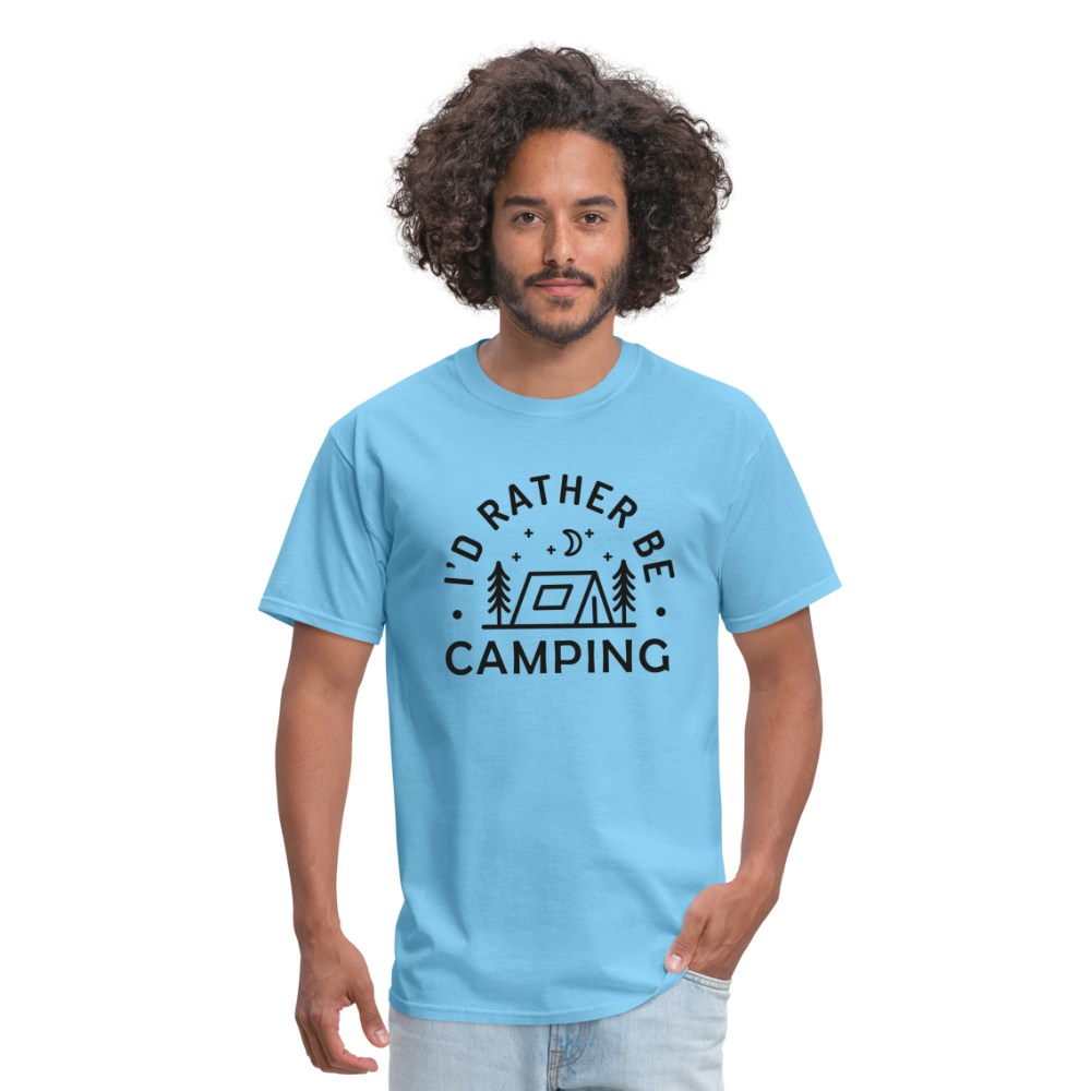 "I'd Rather Be Camping" - Nature Lover's Unisex T-Shirt for Outdoor Enthusiasts and Adventure Seekers - aquatic blue