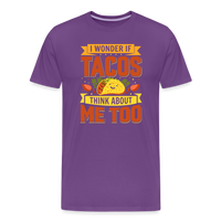 Load image into Gallery viewer, Funny Taco Love T-Shirt: &#39;I Wonder If Tacos Think About Me Too&#39; - purple
