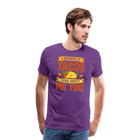 Load image into Gallery viewer, Funny Taco Love T-Shirt: &#39;I Wonder If Tacos Think About Me Too&#39; - purple
