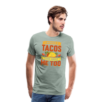 Load image into Gallery viewer, Funny Taco Love T-Shirt: &#39;I Wonder If Tacos Think About Me Too&#39; - steel green
