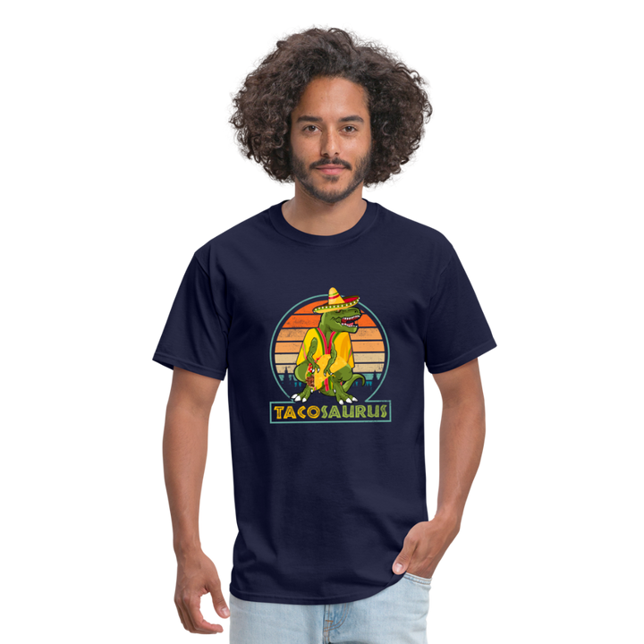 Dino-mite Taco Time: The Hilarious 'Tacosaurus' Tyrannosaurus Taco Tee - navy
