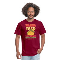 Load image into Gallery viewer, Holy Guacamole: &#39;Wanna Taco Bout Jesus? Lettuce Pray&#39; Punny Tee - burgundy
