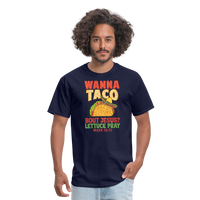 Load image into Gallery viewer, Holy Guacamole: &#39;Wanna Taco Bout Jesus? Lettuce Pray&#39; Punny Tee - navy
