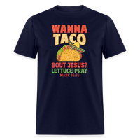 Load image into Gallery viewer, Holy Guacamole: &#39;Wanna Taco Bout Jesus? Lettuce Pray&#39; Punny Tee - navy
