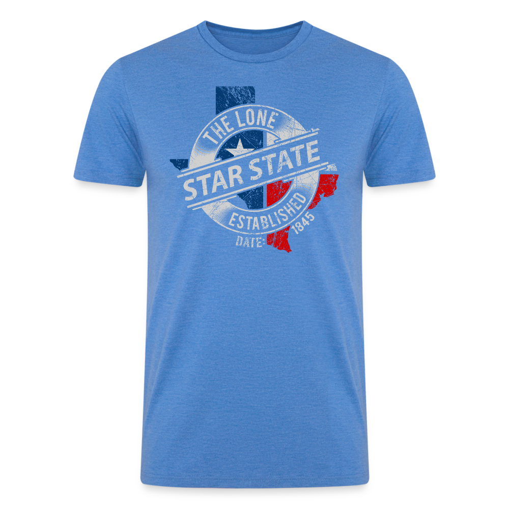 Vintage Texan Legacy: Organic Tri-blend Tee with Lone Star State Established 1845 -  heather blue