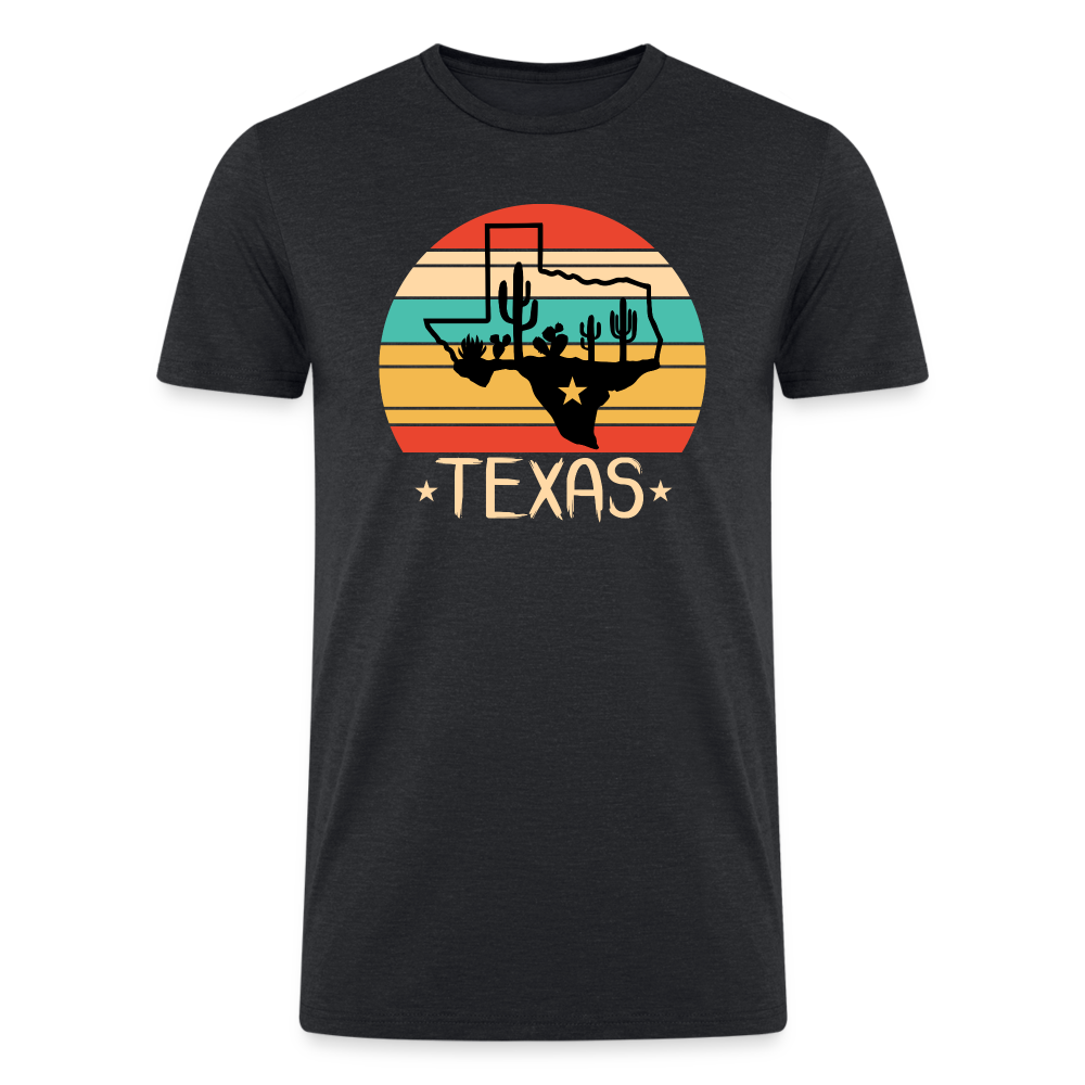 Texan Oasis: Organic Tri-Blend Tee with Texas Outline and Cactus Design - heather black