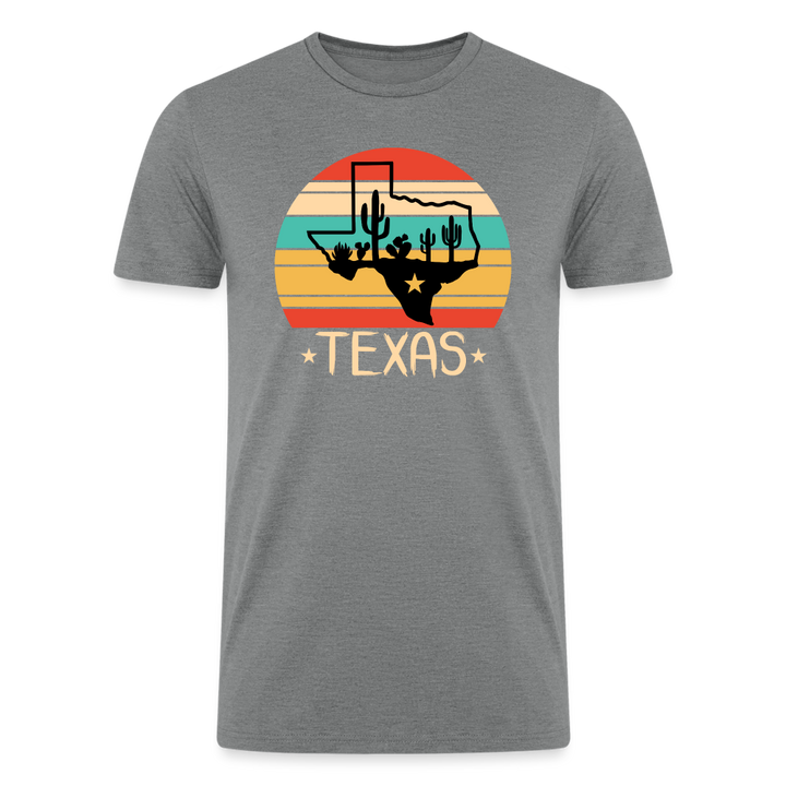 Texan Oasis: Organic Tri-Blend Tee with Texas Outline and Cactus Design - heather gray