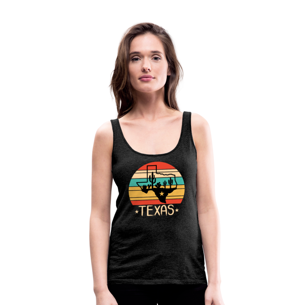 Texan Oasis: Premium Women's Tank Top with Texas Outline and Cactus Design - charcoal grey