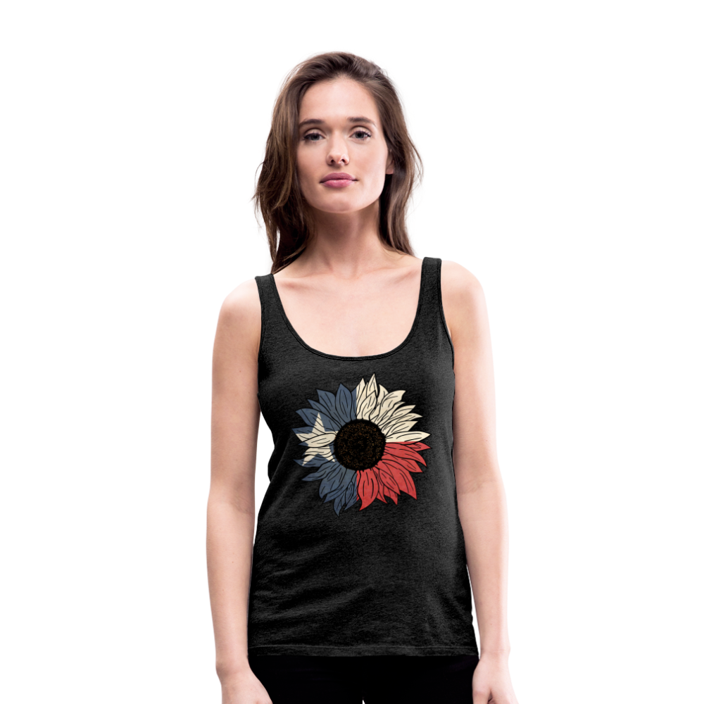 Texas Sunflower Bloom: Premium Women's Tank Top with Flag-Inspired Petals - charcoal grey