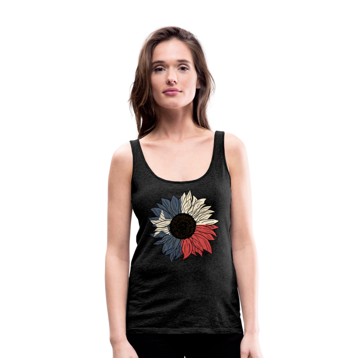 Texas Sunflower Bloom: Premium Women's Tank Top with Flag-Inspired Petals - charcoal grey