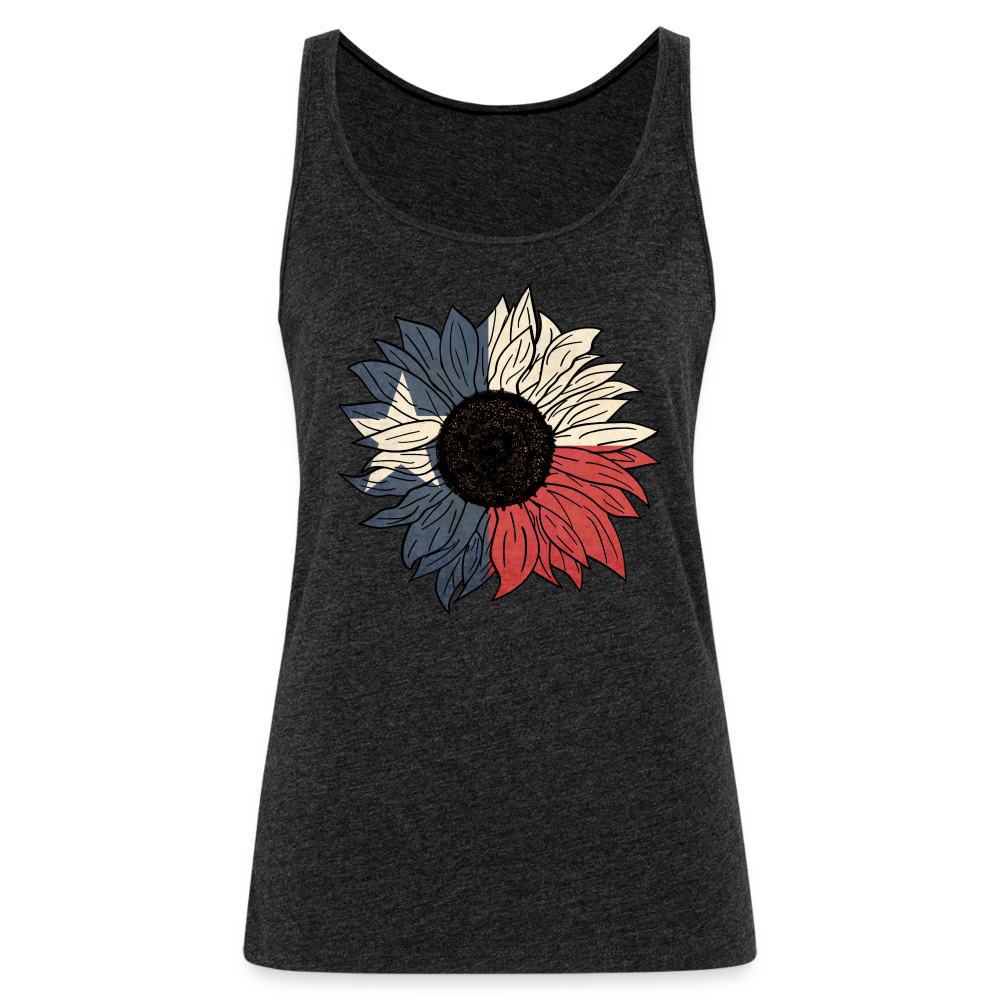 Texas Sunflower Bloom: Premium Women's Tank Top with Flag-Inspired Petals - charcoal grey