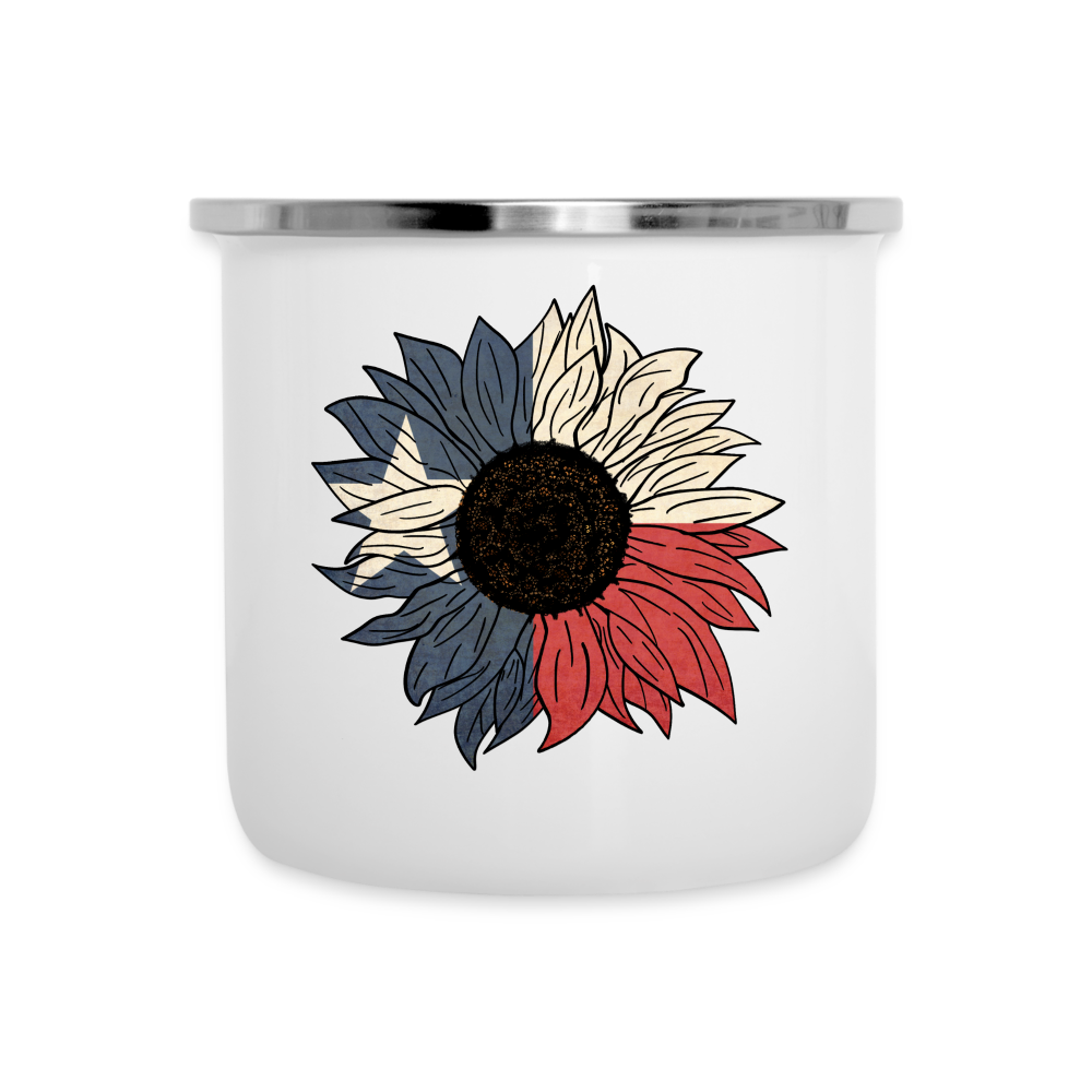 Texas Sunflower Adventure: Stainless Steel Camper Mug with Flag-Inspired Petals - white