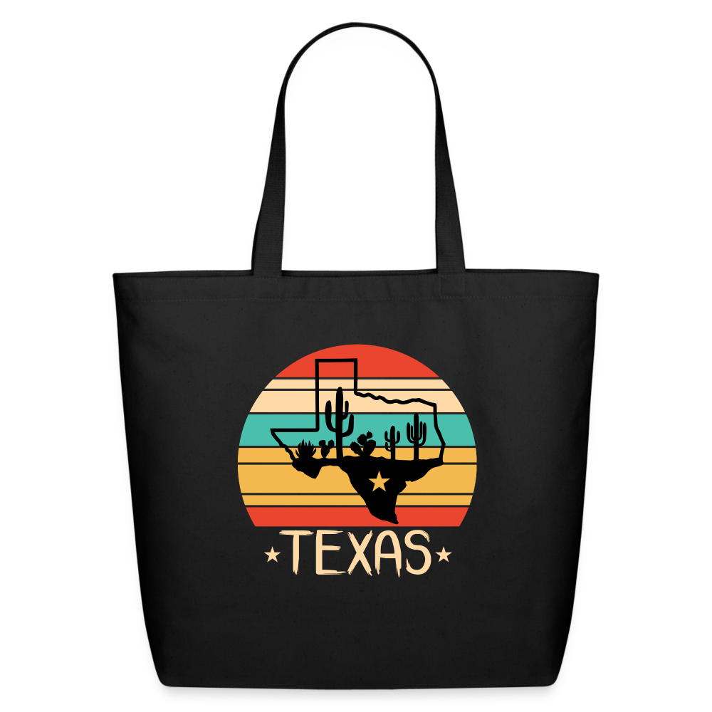 Texan Desert Journey: Eco-Friendly Tote Bag with Cactus and Texas Silhouette - black