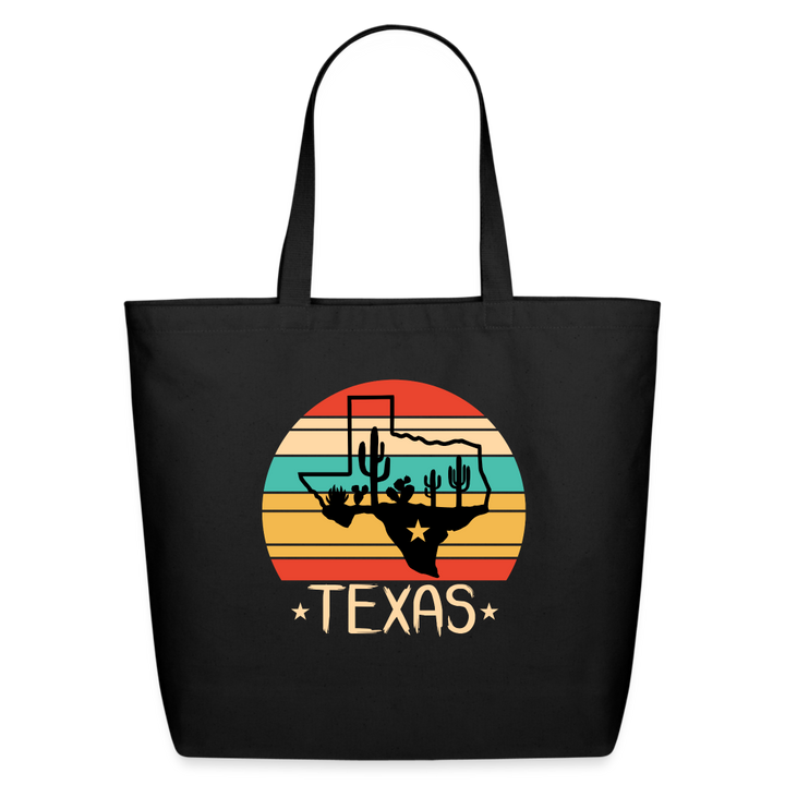 Texan Desert Journey: Eco-Friendly Tote Bag with Cactus and Texas Silhouette - black