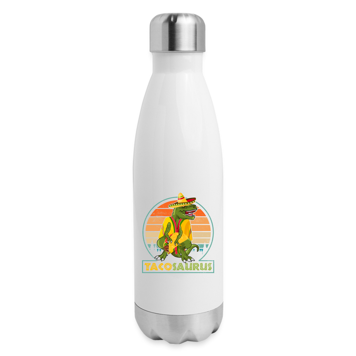 Tacosaurus T-Rex: Insulated Stainless Steel Water Bottle for Dino Taco Lover - white
