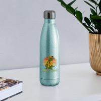 Load image into Gallery viewer, Tacosaurus T-Rex: Insulated Stainless Steel Water Bottle for Dino Taco Lover - turquoise glitter
