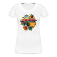 Load image into Gallery viewer, Texan Sunset Blooms: Women&#39;s Premium Vibrant Graphic T-Shirt - white
