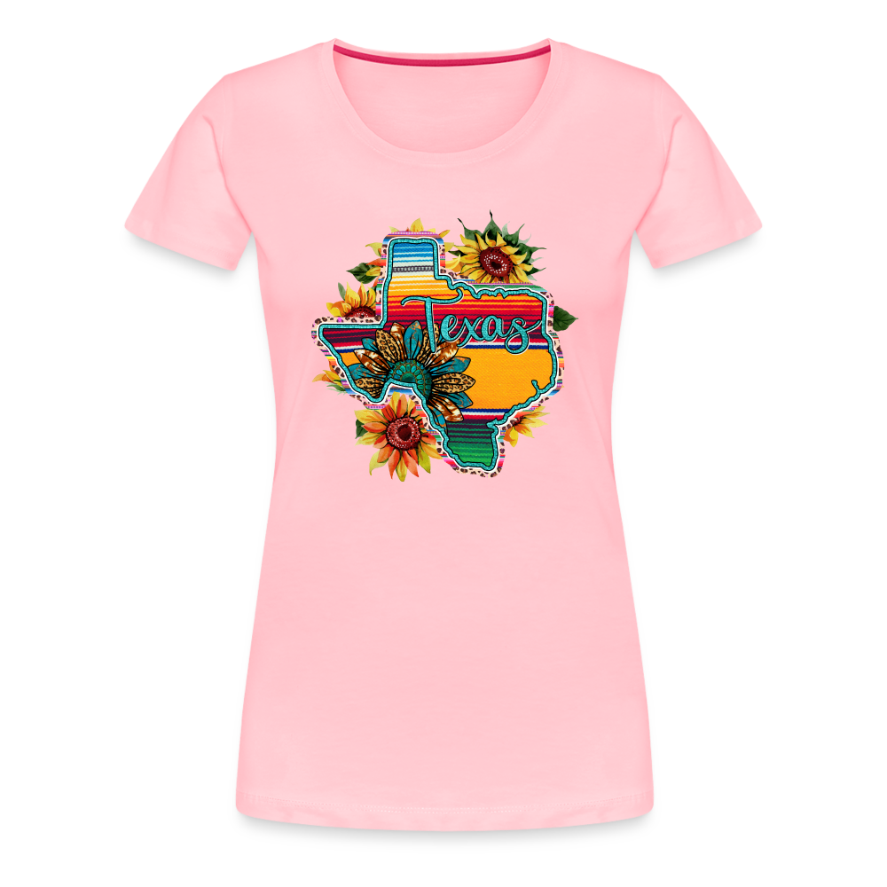 Texan Sunset Blooms: Women's Premium Vibrant Graphic T-Shirt - pink