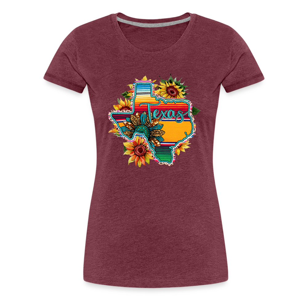 Texan Sunset Blooms: Women's Premium Vibrant Graphic T-Shirt - heather burgundy
